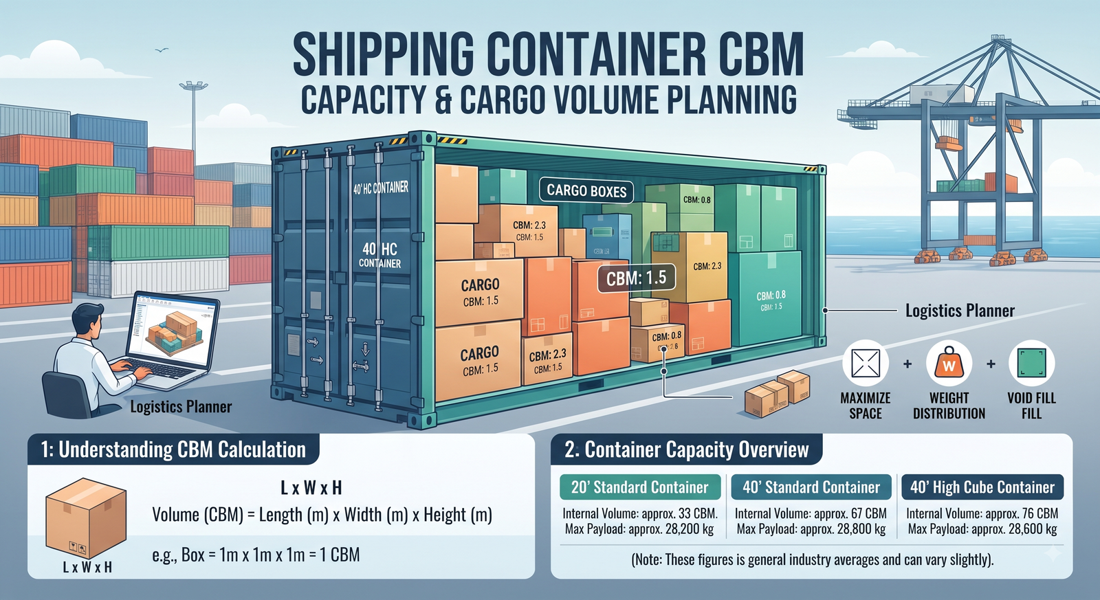 20FT 40FT and 40FT High Cube container CBM capacity for shipping